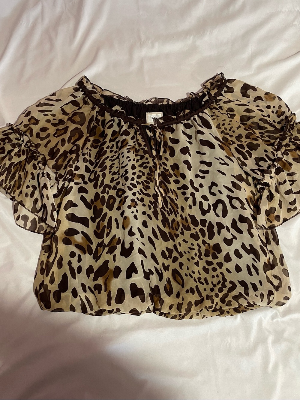 ECI Leopard Print Ruffle Sleeve Blouse - Brown/Black